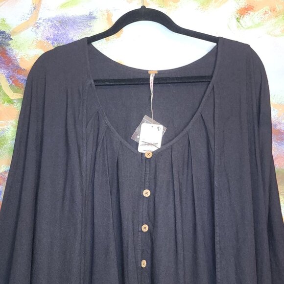 Free People Black Button-Down Cape/Poncho Flowing Long-Sleeve Top - XS - Picture 3 of 9